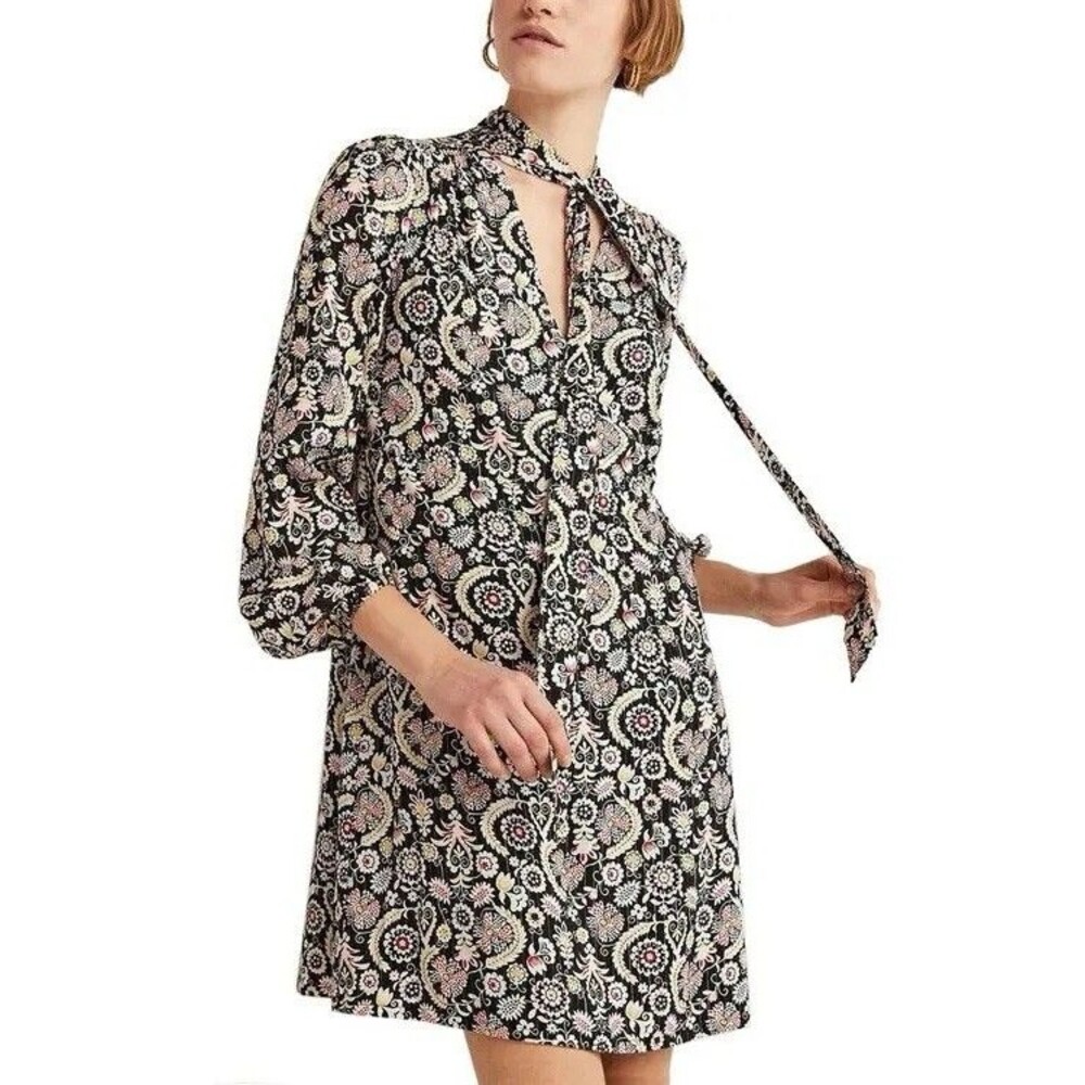 BODEN Women’s Dress‎ 6R Floral Paisley Tie Neck Multicolor D0440